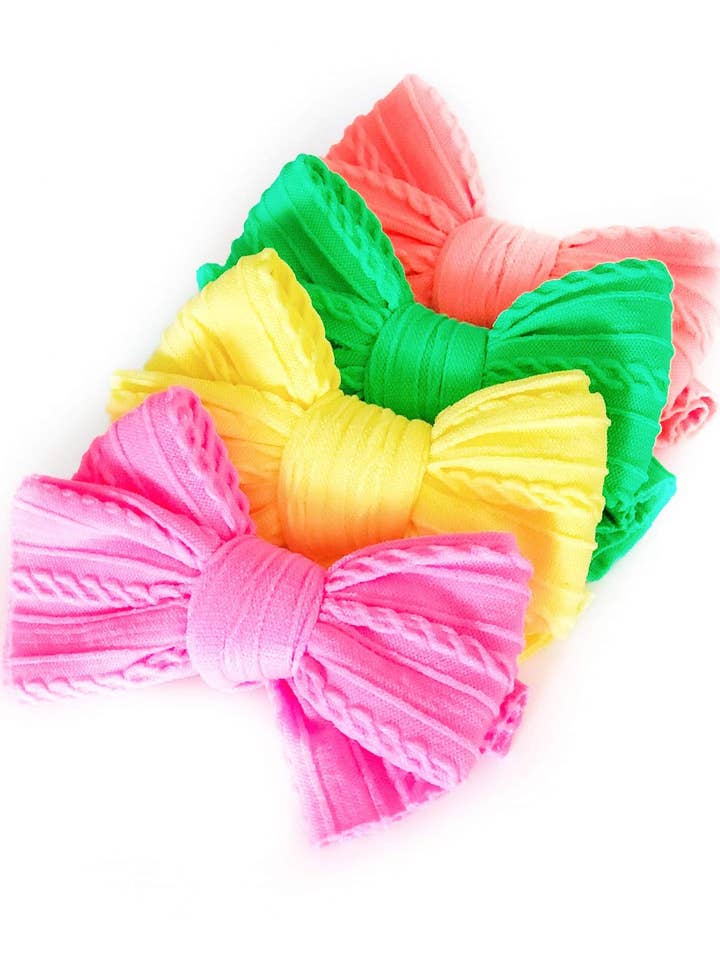 Daisy Bow-Neon Colors (Pink, Yellow, Green, and Coral) for wholesale by Dainty Delights Creations
