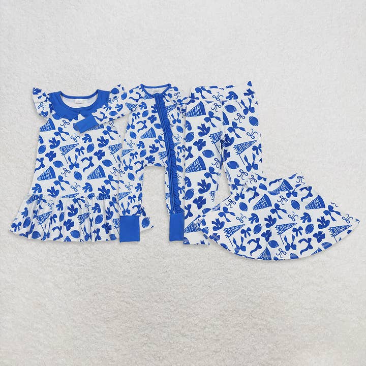 Sibling Baby Girls Blue Bows Footballs Go Team Zipper Romper Dresses Legging Pant Skorts Bottom and other Purchase Wholesale size 3 footballs. Free Returns & Net 60 Terms on Faire trending on Faire.