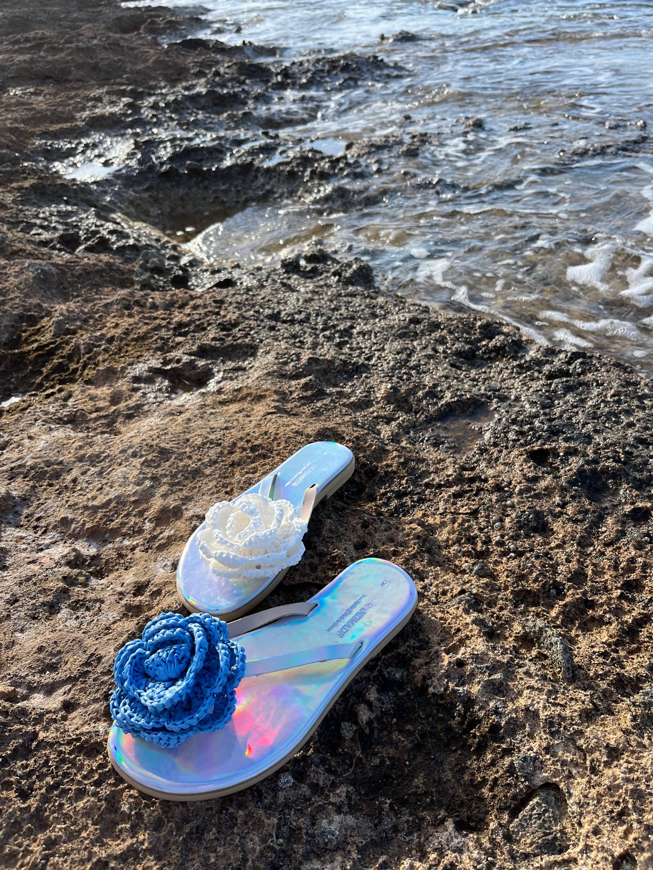 SIBYLLADELPHICA - Vente Sandales – femme - Tongs en tissu faits main avec fleurs tissées2