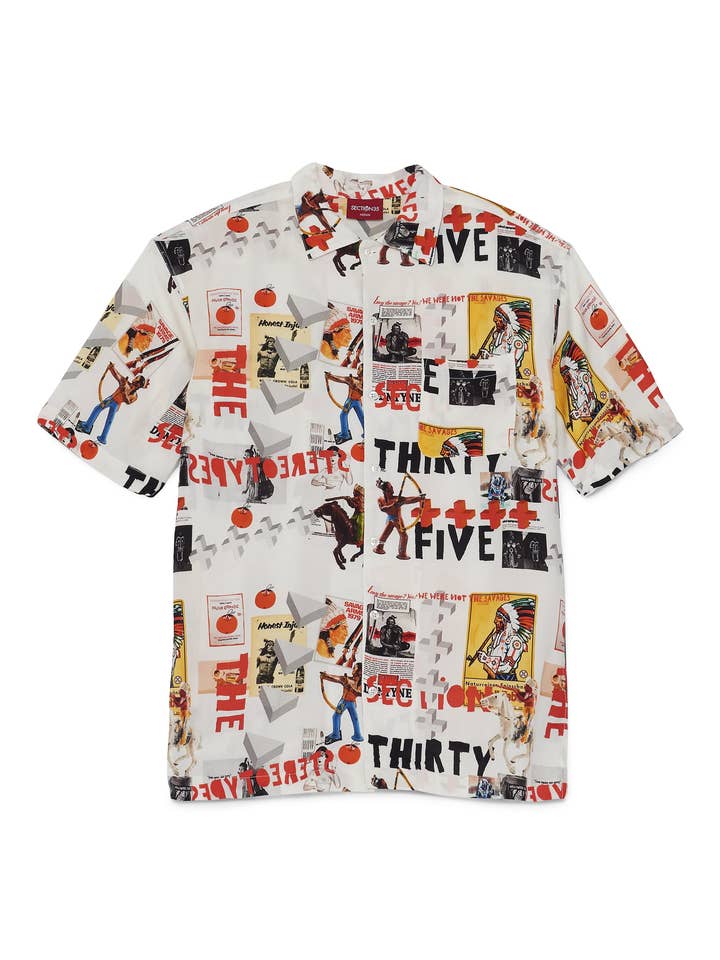 Hollywood Lies Camp Shirt - White for wholesale by SECTION 35