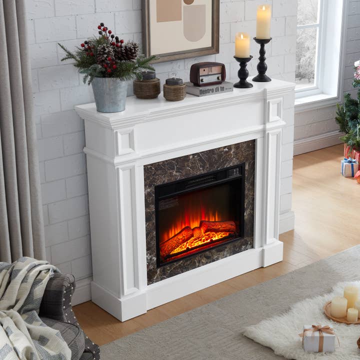 39F Inc. - Wholesale Fireplace Mantel - Only Mantel (NOT INCLUDED 23' FIREPLACE)--White, 45.6'W*11.8'D*40'H5