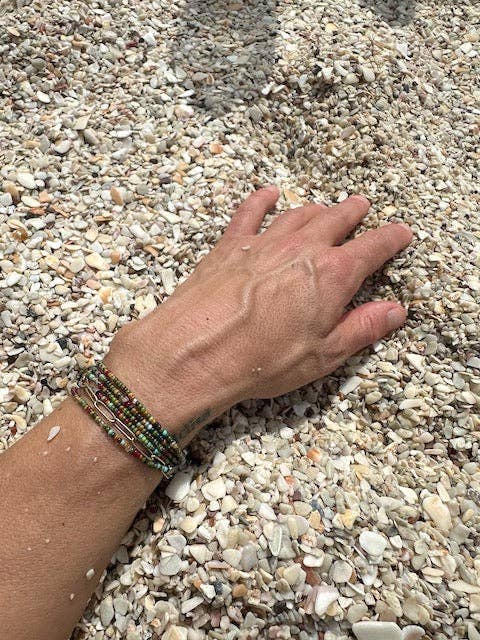 Lady Bird Market - Wholesale Beaded Bracelet - Greens Browns & Gold 5-Wrap Seed Bead Wrap Stack Bracelet5