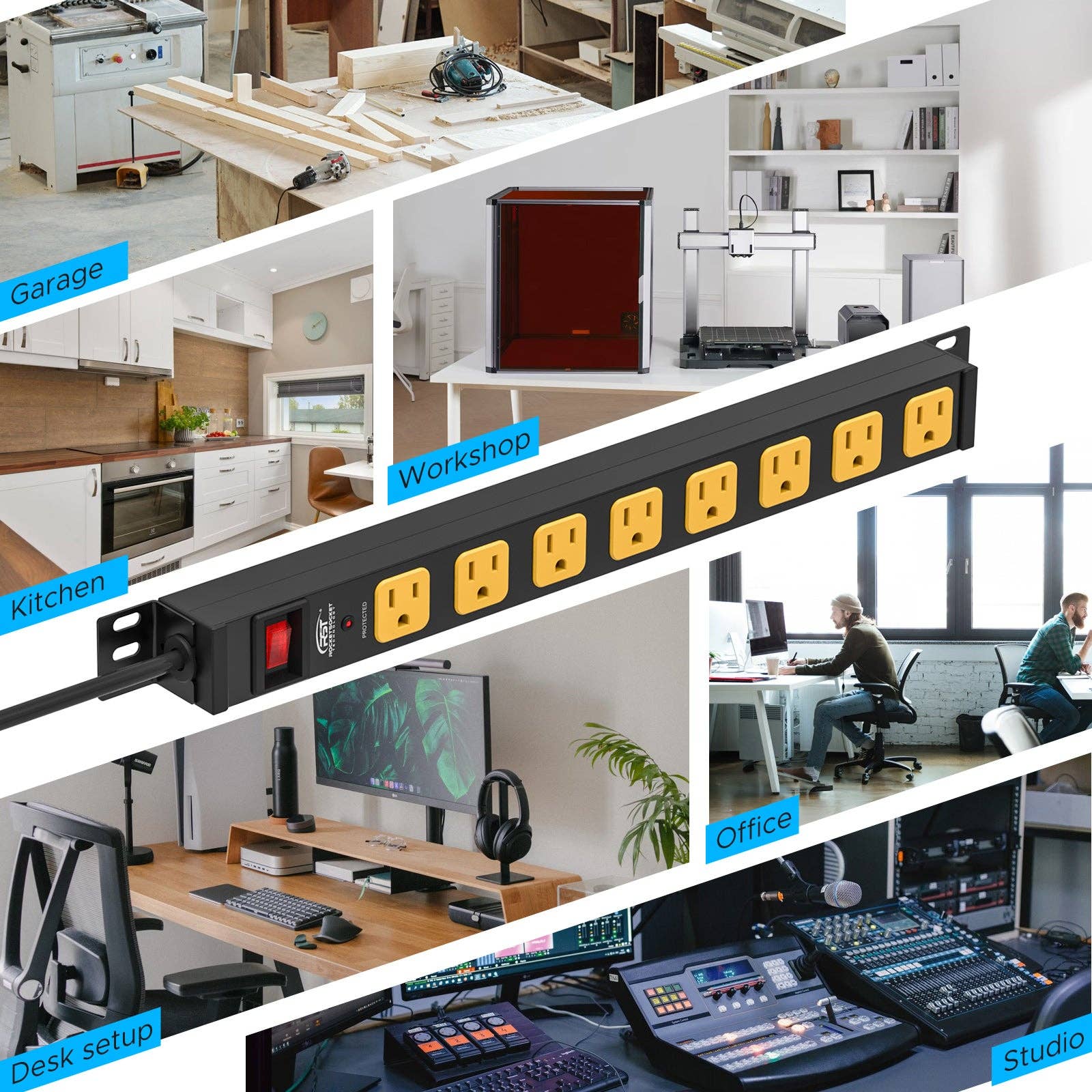 Rocket Socket Technology - Wholesale Power Adapter - CRST Mountable Long Power Strip, 8 Outlets or 12 outlets 2100 Joules Surge Protector, Slim Metal Power Bar with 6FT Extension Cord, ETL Listed.7