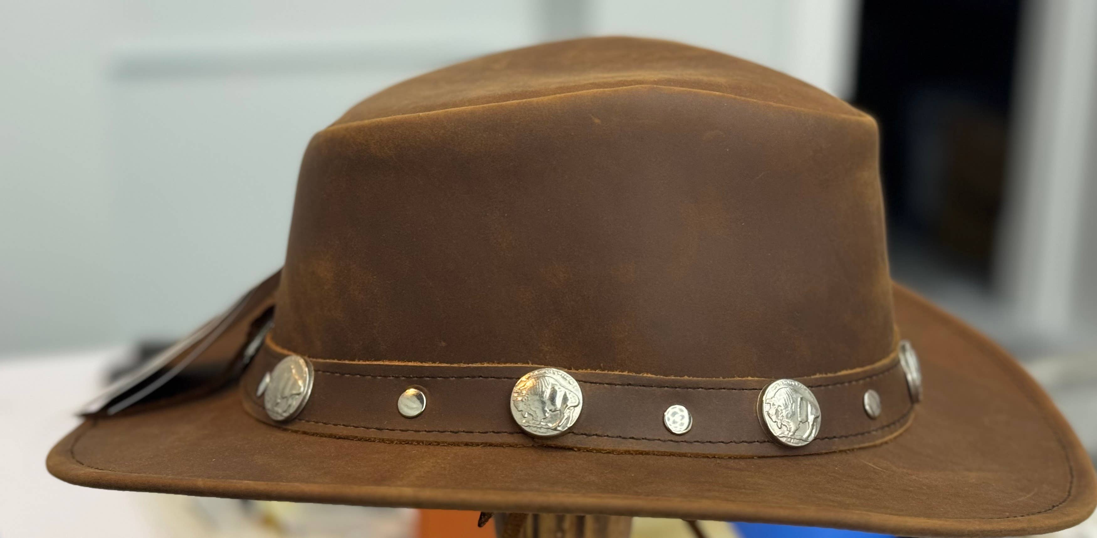 Lesa collection inc - Wholesale Hat Accessory - Men's - Buffalo Nickel Leather Cowboy Western Hat Tan Brown  Unisex3