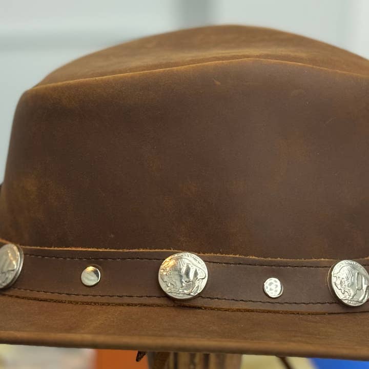 Lesa collection inc - Wholesale Hat Accessory - Men's - Buffalo Nickel Leather Cowboy Western Hat Tan Brown Unisex3