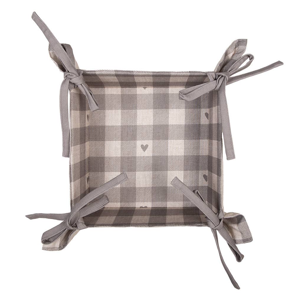 Clayre & Eef – wholesale Basket – LVT47G Bread Basket 35x35x8 cm Beige Grey Cotton Hearts1