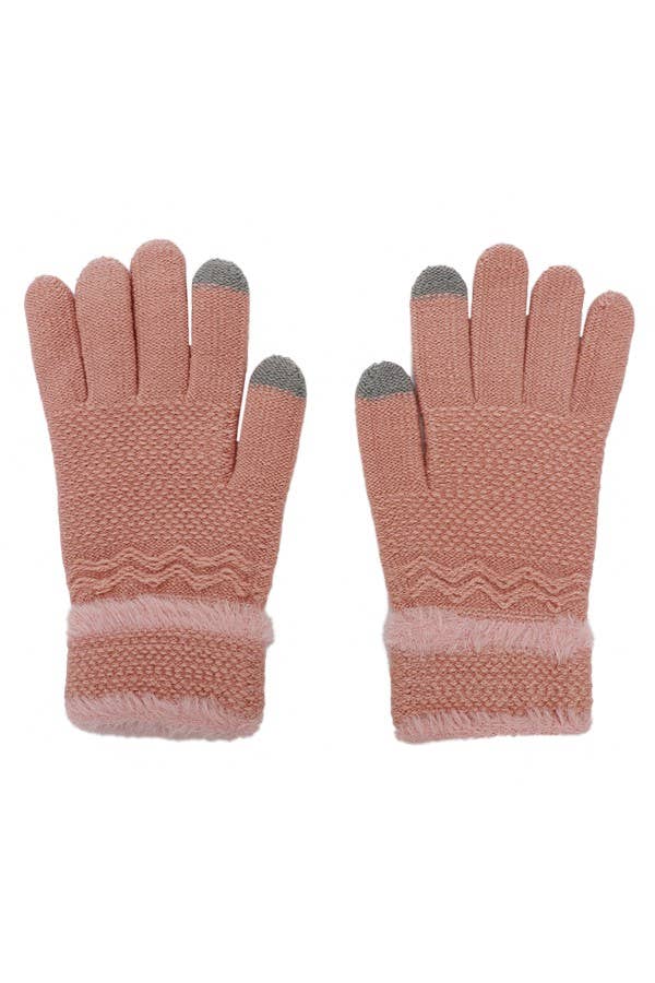 Cap Zone - Wholesale Gloves - Women's - Ribbed Knit Faux Fur Cuffed Winter Gloves2
