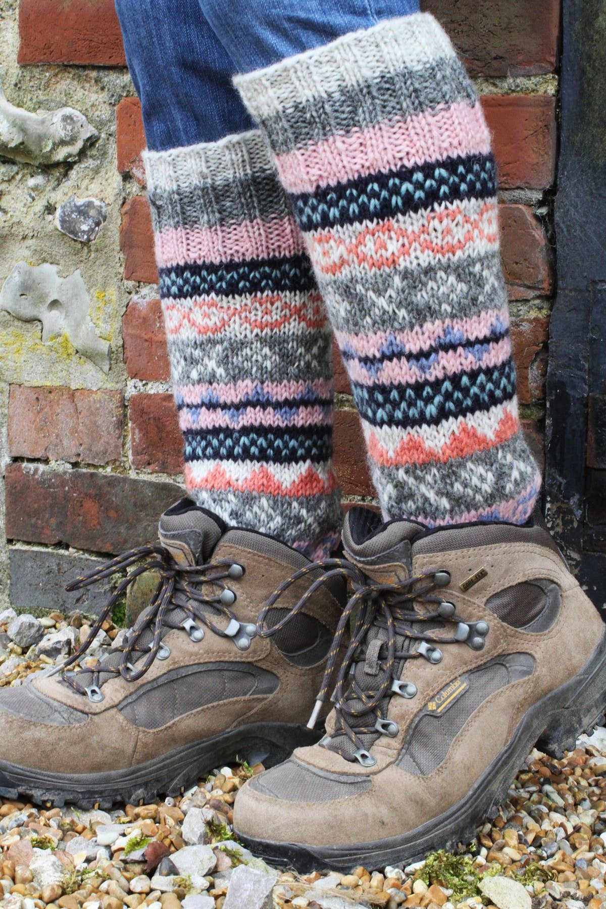 Gruau Chaussettes longues en laine tricotées à la main de style Fair Isle classique avoine en vente sur Faire1