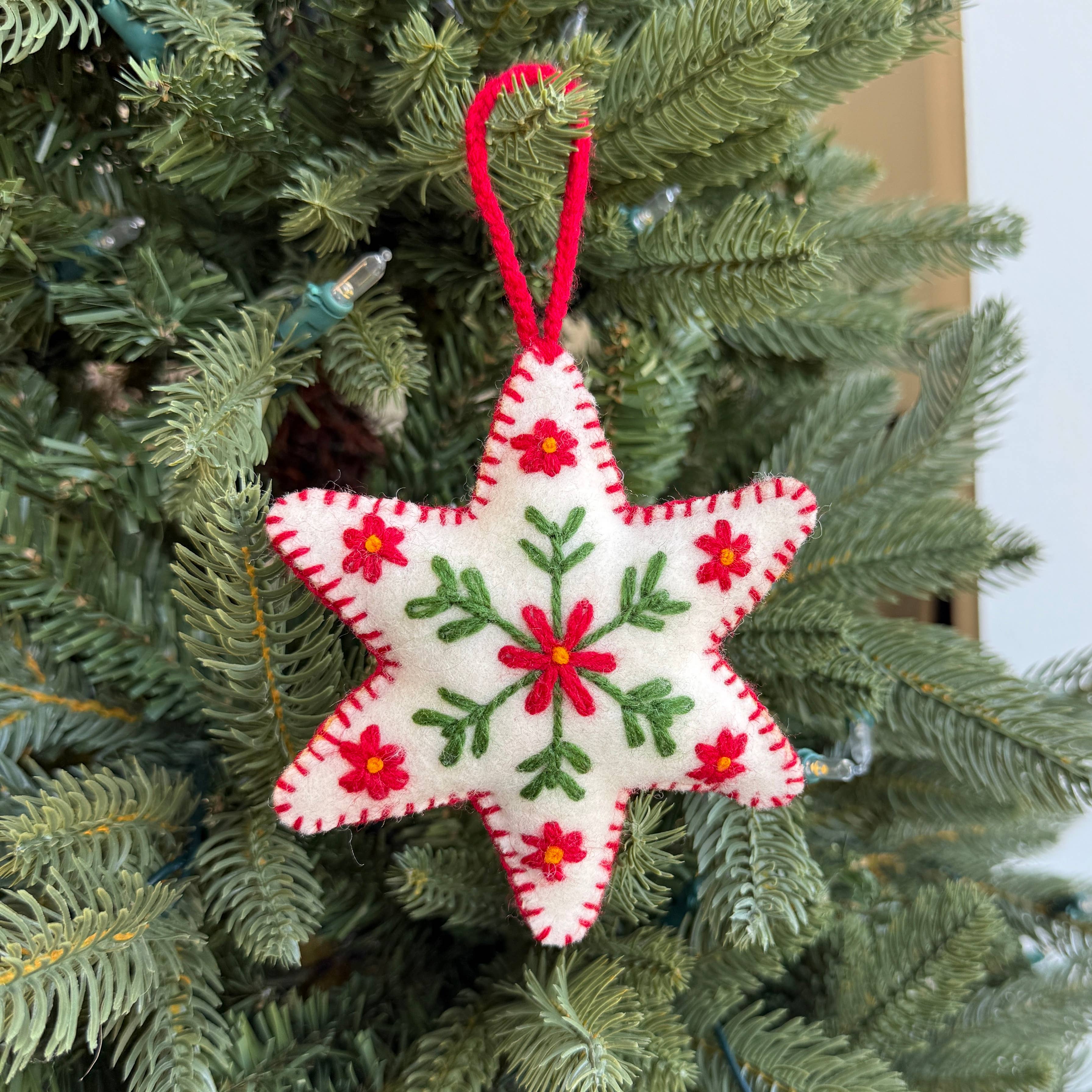 Ornaments 4 Orphans - Wholesale Ornament - White Six Pointed Star Embroidered Wool Christmas Ornament1