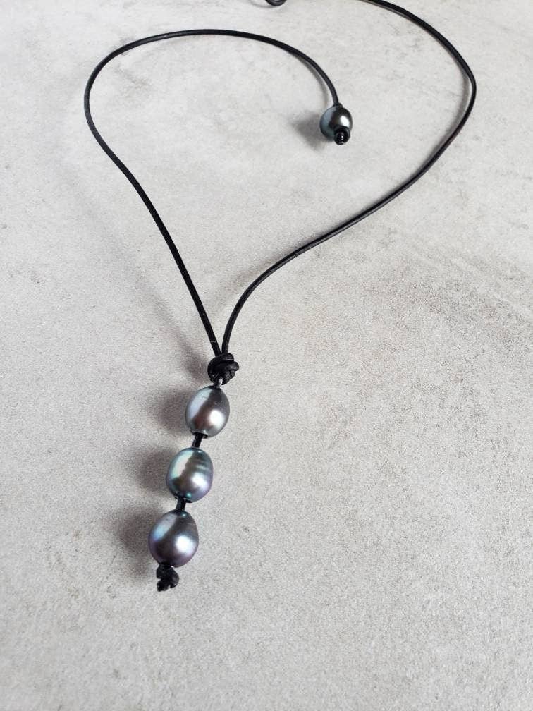 The Rustic Boho Chic - Vente Sautoir et collier en Y - Collier lariat en cuir avec perle, cadeau de 3ème anniversaire pour femme, pierre de naissance de juin3