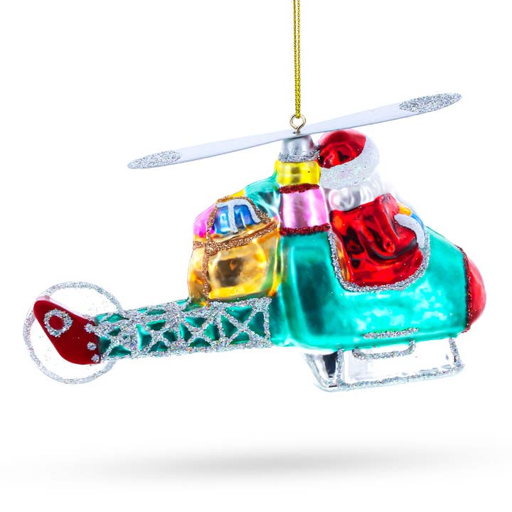 BestPysanky – Engroshandel Pynt – Julemandens gaveleveringshelikopter glaspynt1