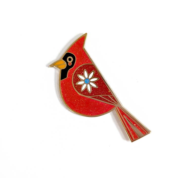 Kardinal Hård Emaljpin med Glitter för wholesale av Amber Leaders Designs