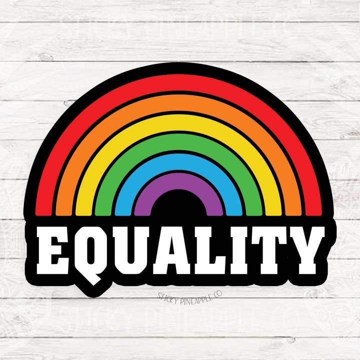 Rainbow Equality Sticker — fetter schwarzer Hintergrund | Matter Aufkleber | LGBTQIA+ | Wetterfester Aufkleber für Laptop, Becher, Wasserflasche und mehr! für den Großhandel von Sticky Pineapple Co