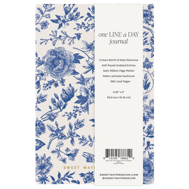 Sweet Water Decor - Wholesale Journal/Diary - Blue Delft One Line A Day Fabric Journal - Stationery