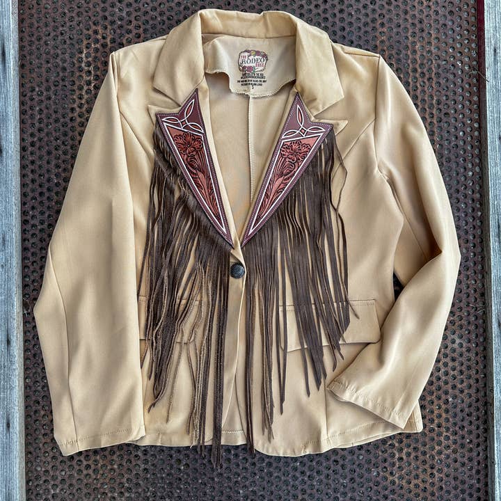 Bootstitch tooled leather lapel blazer cowgirl rodeo western for wholesale by The Rodeo Rose