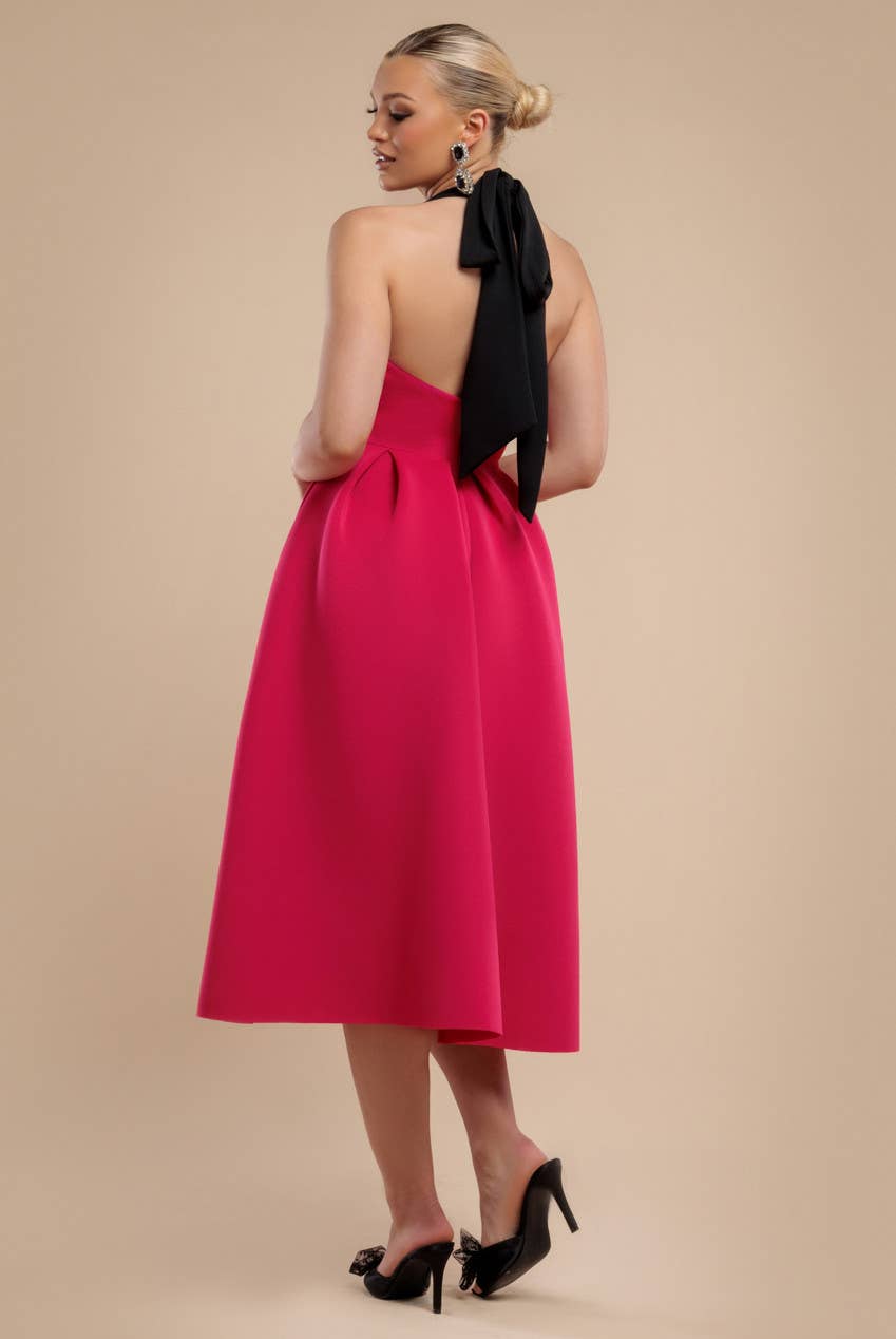 Goddiva - Wholesale Dress - Women's - Goddiva Contrast Halter Neck Pleated A-Line Midaxi  DR46301