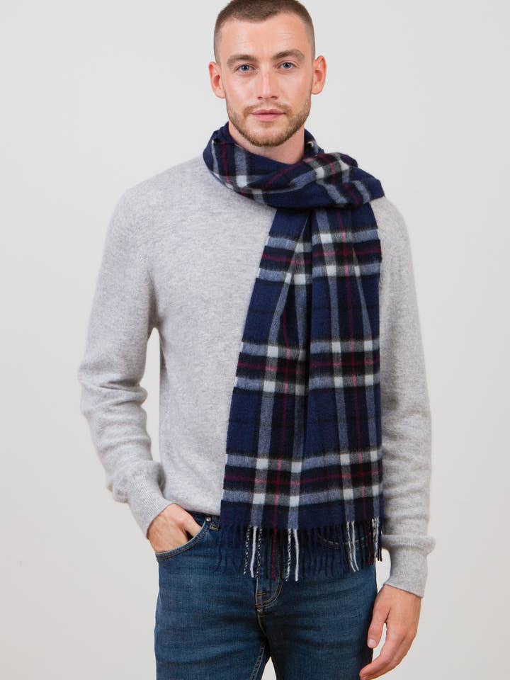 Scotty Thompson Cashmere Wide Scarf - Navy for wholesale by Kiltane