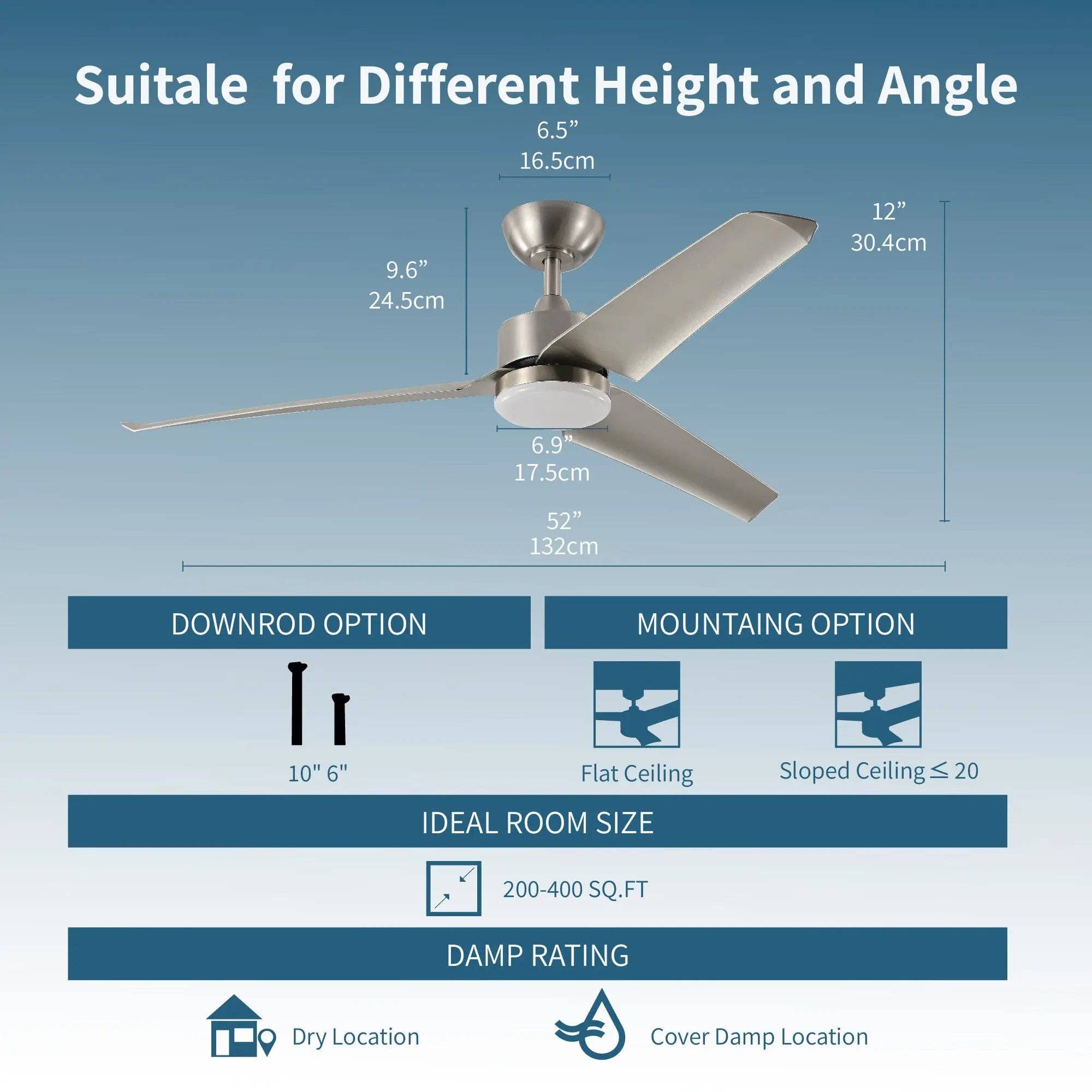 Promounts - Wholesale Ceiling Fan - ProMounts 52 in. WiFi 3-Blade Smart Ceiling Fan with Reversible Motor, 6 Speeds and 3 Color Temperatures, App Control, Satin Nickel6