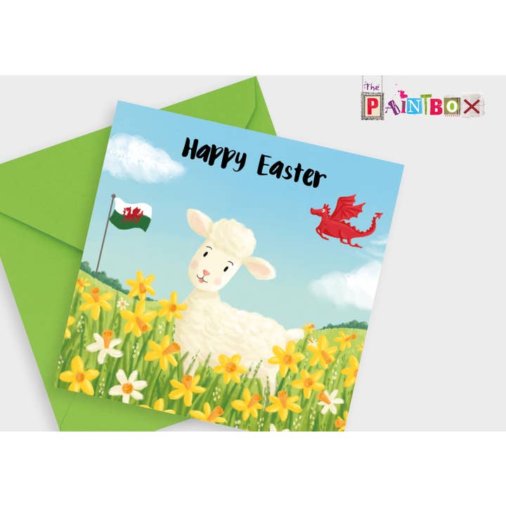 Felices Pascuas, Cordero en Narcisos, Dragón, Tarjetas de Felicitación x6 para venta al por mayor de The Paintbox