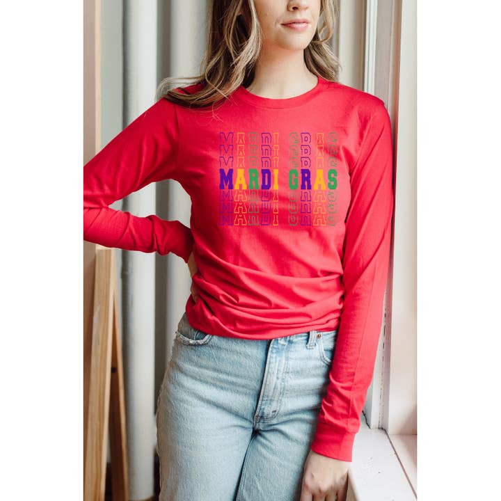 Mardi Gras Echo Graphic Long Sleeve Tee for wholesale by Select Apparel