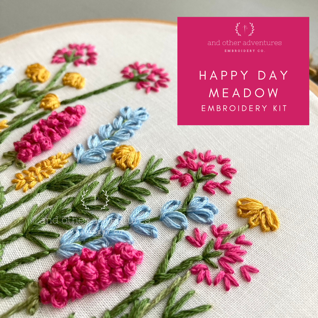 And Other Adventures Embroidery Co - Wholesale Embroidery/Cross Stitch Supplies - Beginner Embroidery Kit - Meadow in Happy Day2