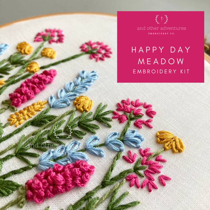 And Other Adventures Embroidery Co - Wholesale Embroidery/Cross Stitch Supplies - Beginner Embroidery Kit - Meadow in Happy Day2