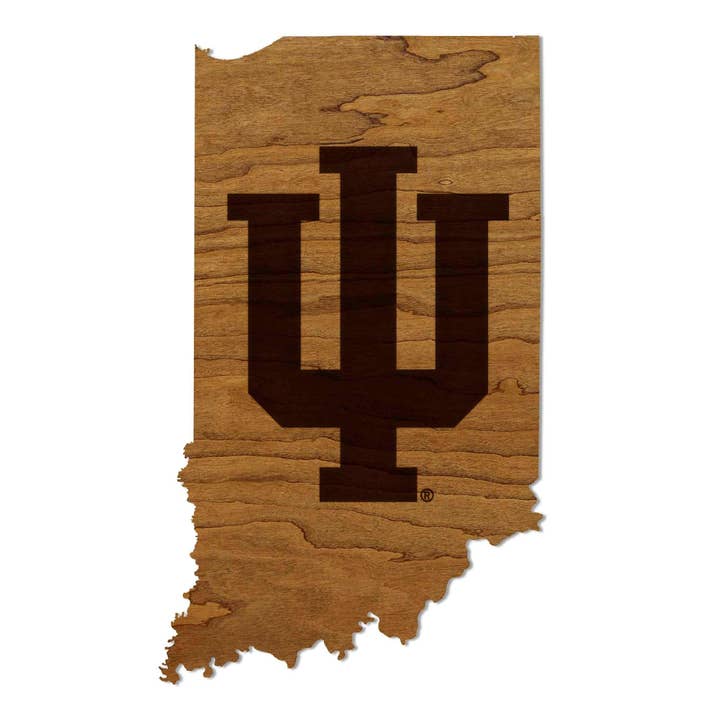 Indiana University Logo on State Wall Hanging - Crafted from Cherry or Maple Wood – Indiana Hoosiers for wholesale by LazerEdge