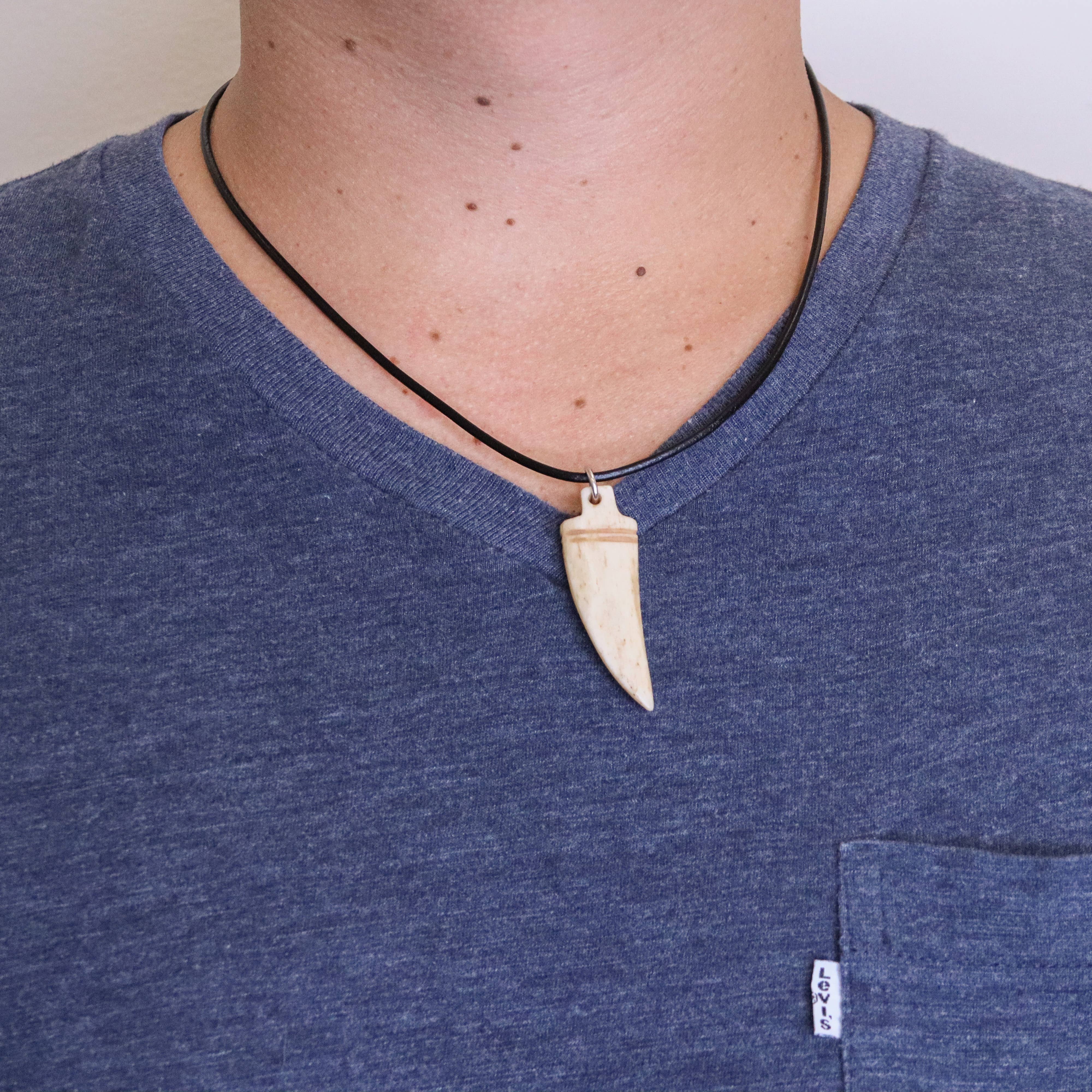 Natalia - Wholesale Pendant/Charm Necklace - Hand Carved Ox Bone Tooth 18" Necklace for Men- PC1