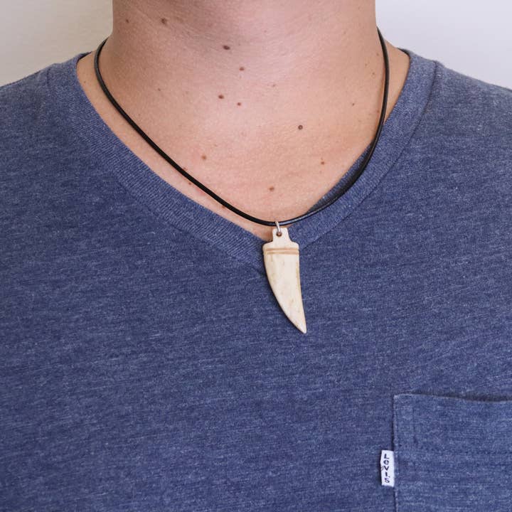 Natalia - Wholesale Pendant/Charm Necklace - Hand Carved Ox Bone Tooth 18" Necklace for Men- PC1