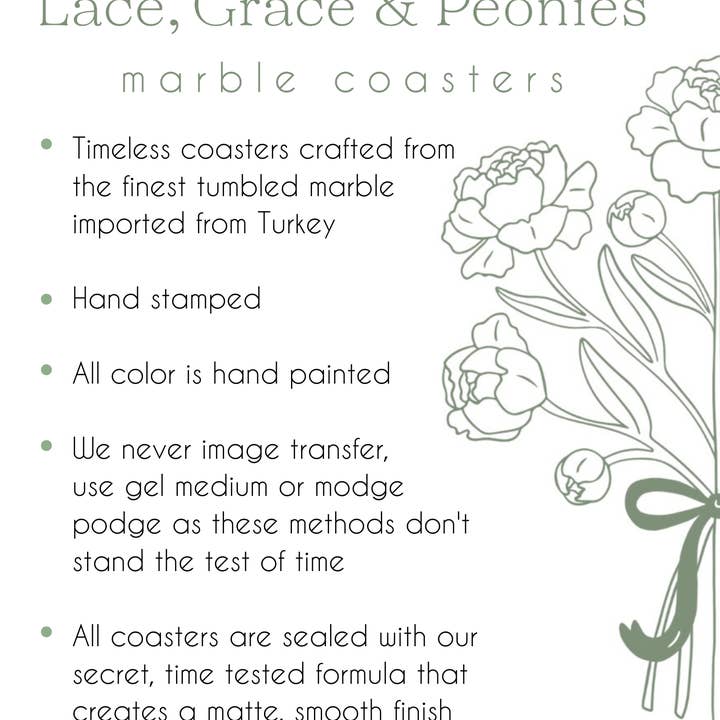 Lace, Grace & Peonies Marble Coasters – wholesale Underlägg – Strandväska Amerikansk flaggmålad marmorunderlägg