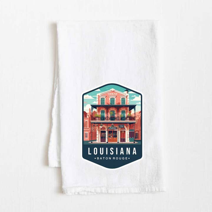 Louisiana Vintage Illustrierte Staat Mehl Sack Küchenhandtuch - 36” x 32” für den Großhandel von Towel Town