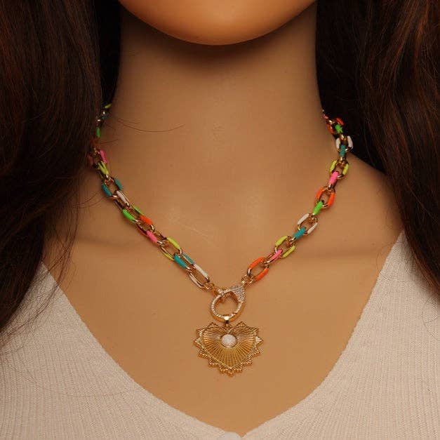 BestBeads&Beyond - Wholesale Pendant/Charm Necklace - Long Oval Link Chain Necklace with Heart Pendant,sku#EF294
