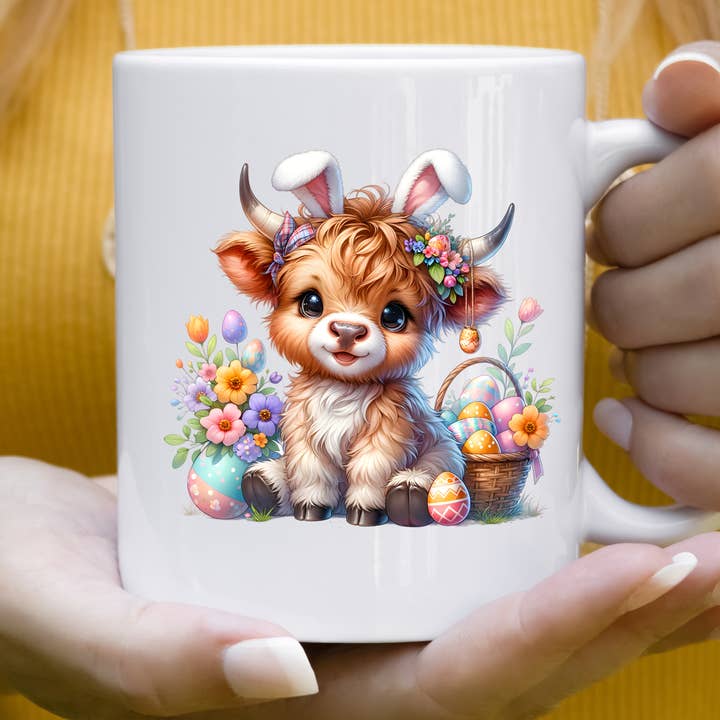 Mug graphique de Pâques avec un mignon veau pour la vente par Hello Gorgeous Mugs