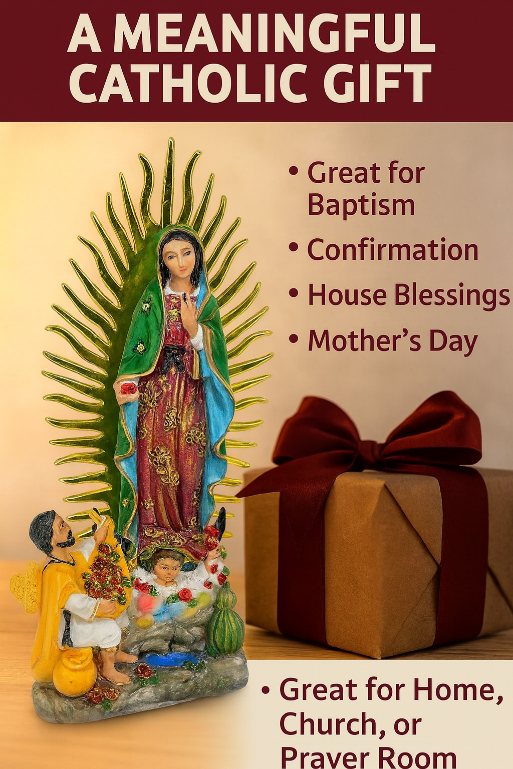mrcjsales - Wholesale Decorative Figurine - MrcjSales - Our Lady of Guadalupe with Juan Diego Statue | Virgen de Guadalupe con Juan Diego | Multiple Sizes | High-Quality Resin Craft4