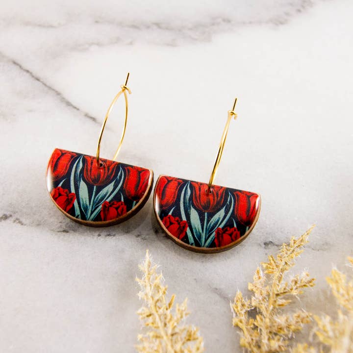 No Man's Land - Vente Boucles d'oreilles pendantes - Créoles vintage en forme de tulipe rouge1