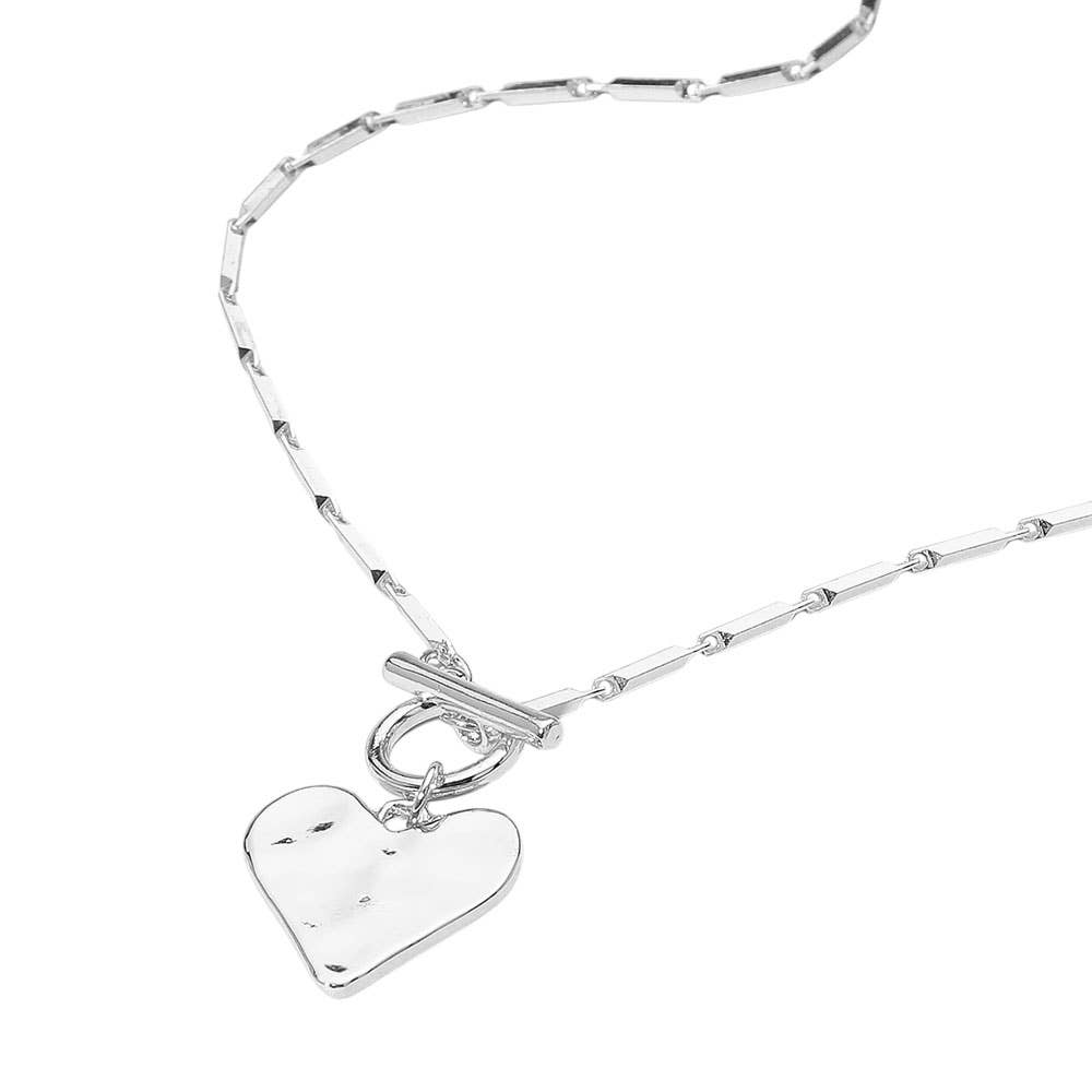 Sensibling Corp. - Wholesale Pendant/Charm Necklace - Hammered Metal Heart Pendant Toggle Necklace4