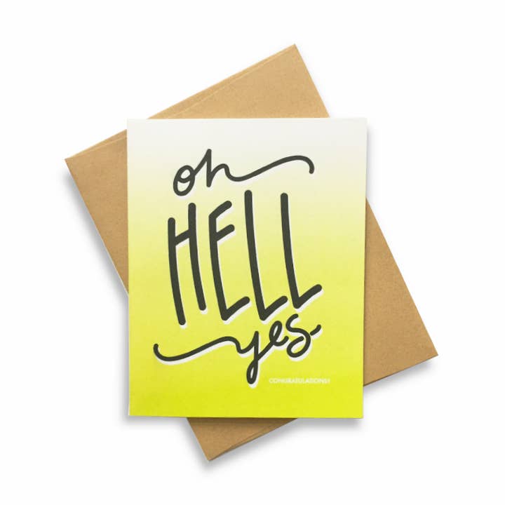 Oh Hell Yes! Congratz Sm Riso Card for wholesale by Nolanfolk Design & Illustration