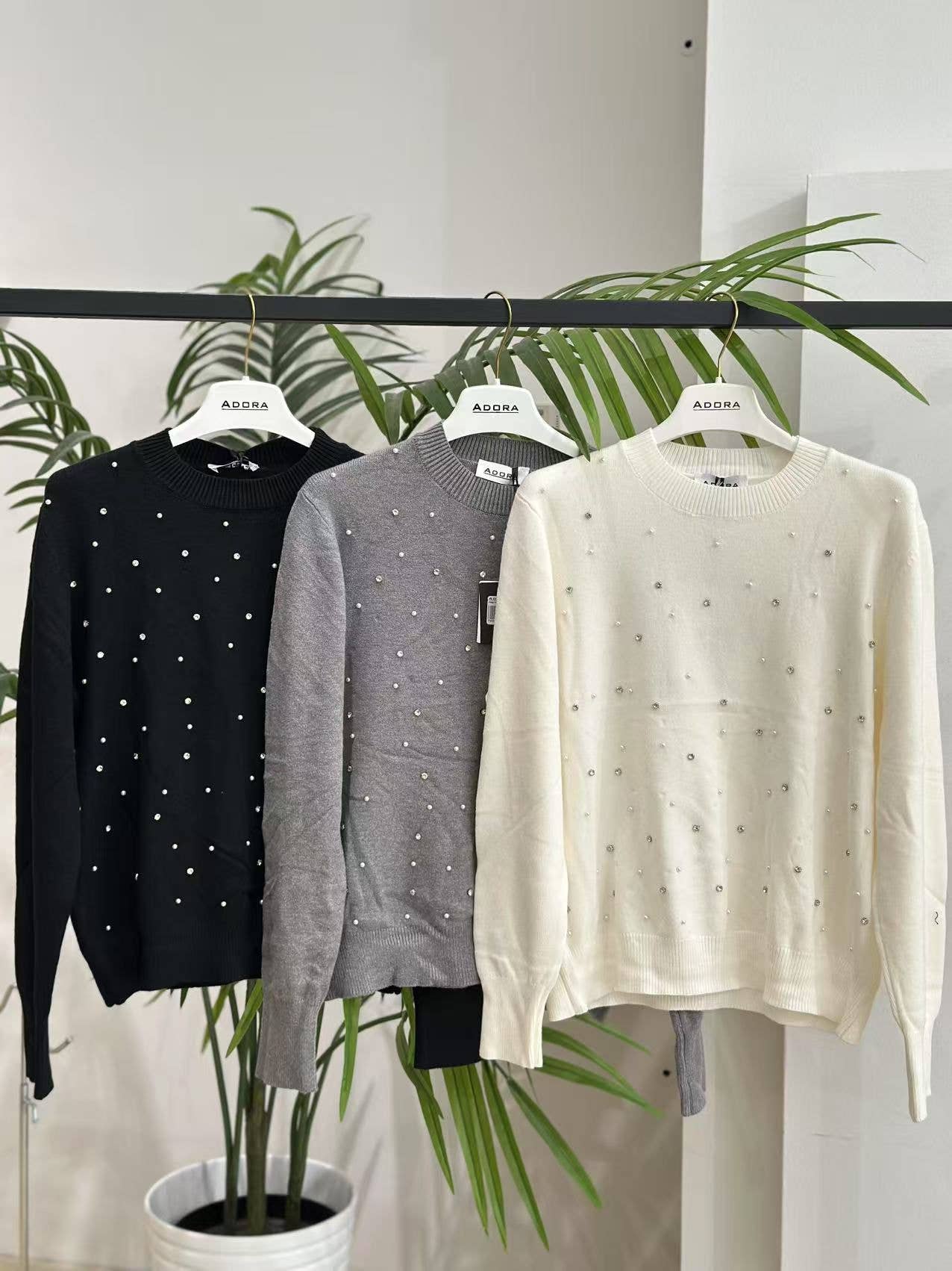 ADORA – Großhandel Strickoberteil – Damen – Perlen-Strass-Pullover2