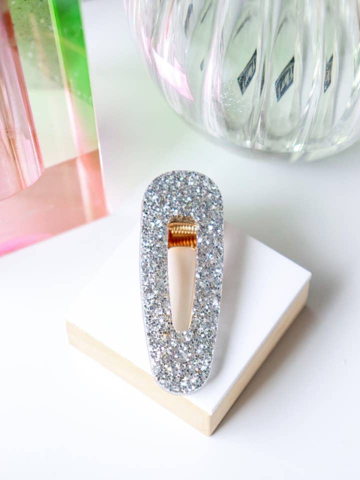 Silver glitter triangle hair clip for wholesale by CG Home