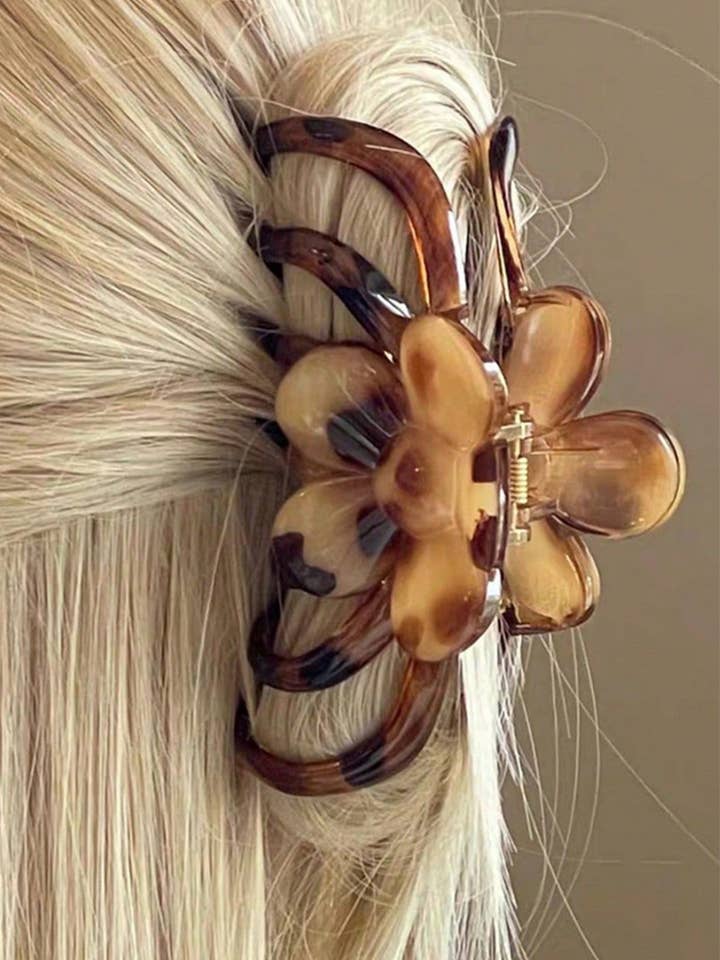 LDC Amber Leopard Resin Flower Hair Claw Clip for wholesale by Little Daisy Closet