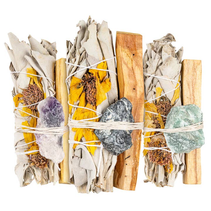 Benjamin International - Wholesale Sage Bundle - Sunflower Sage Bundle W/ Gemstone And Palo Santo