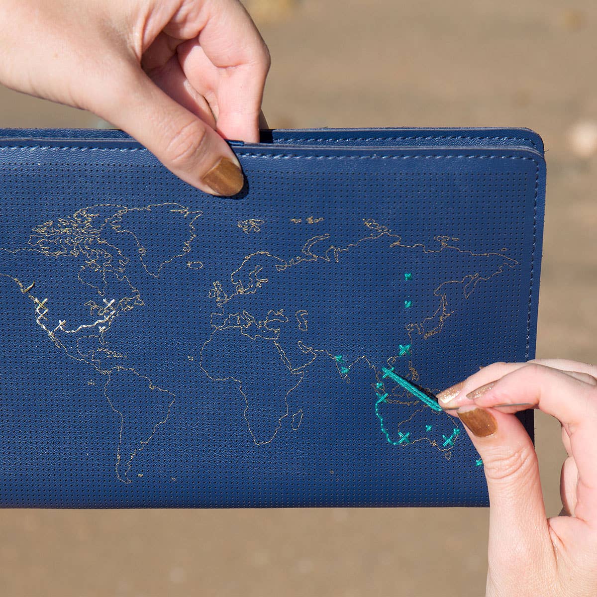 Chasing Threads - Wholesale Journal/Diary - Stitch Your Travels Map Notebook Kit - Navy Leather11