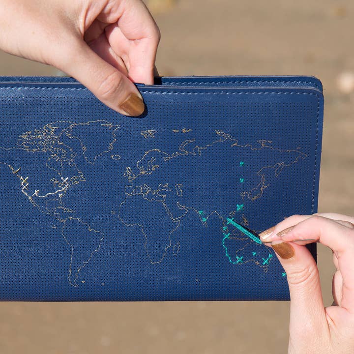 Chasing Threads - Wholesale Journal/Diary - Stitch Your Travels Map Notebook Kit - Navy Leather11