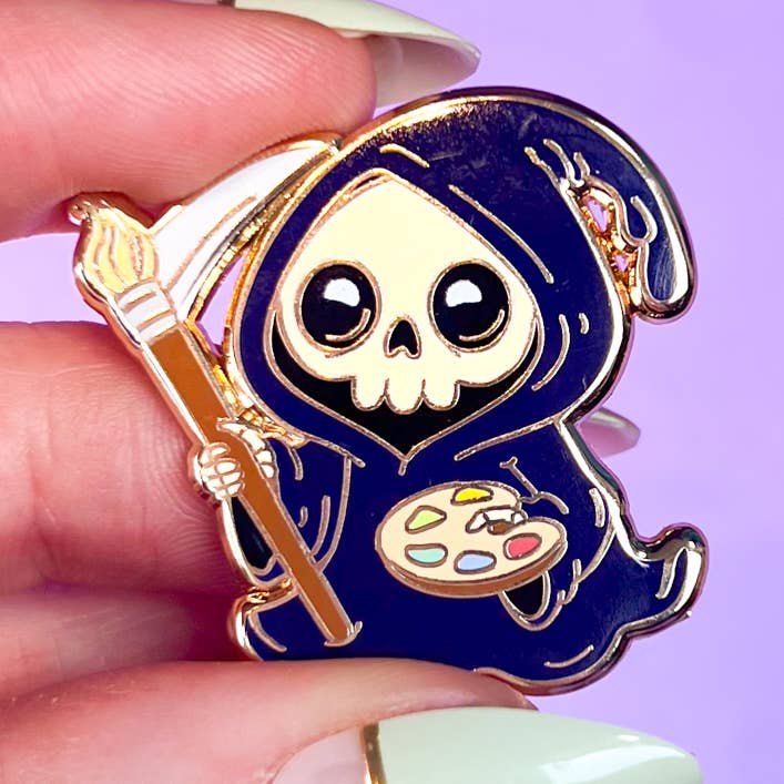 The Paint Sesh - Wholesale Lapel Pin/Button - Grim Reaper Artist Enamel Pin | Spooky Artist Gift Ideas0