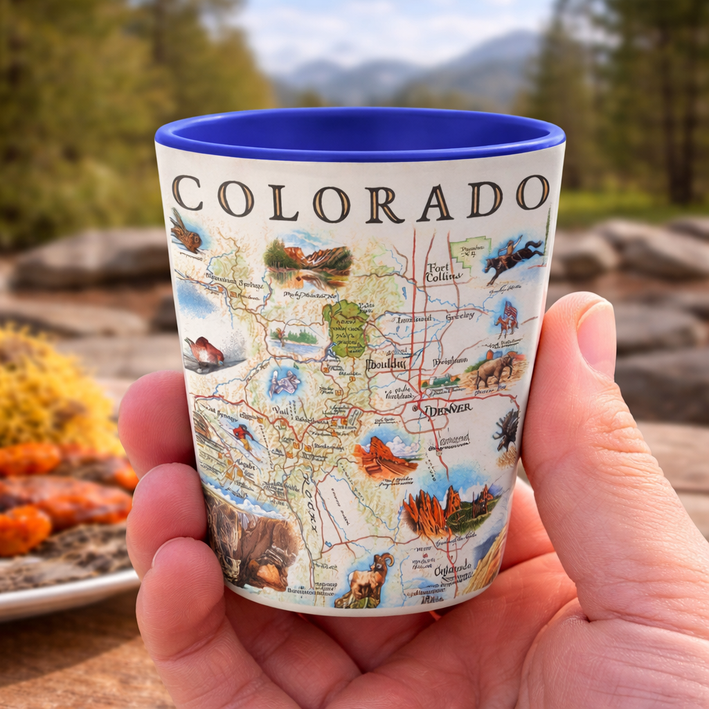 XPLORER MAPS - Wholesale Shot Glass - Colorado State Map Ceramic Shot Glass - 1.5 oz - Blue1