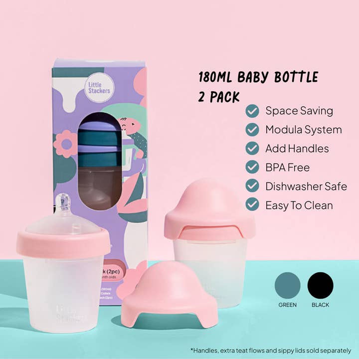 Little Stackers - Wholesale Baby bottle - 180ml Baby Bottle Two Pack Green/Black1