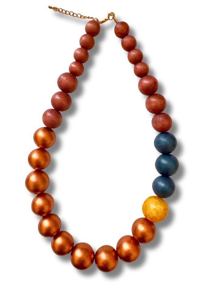 Kurze, verstellbare Halskette, Holz und Harz Whimsy metallic für den Großhandel von Bijondo