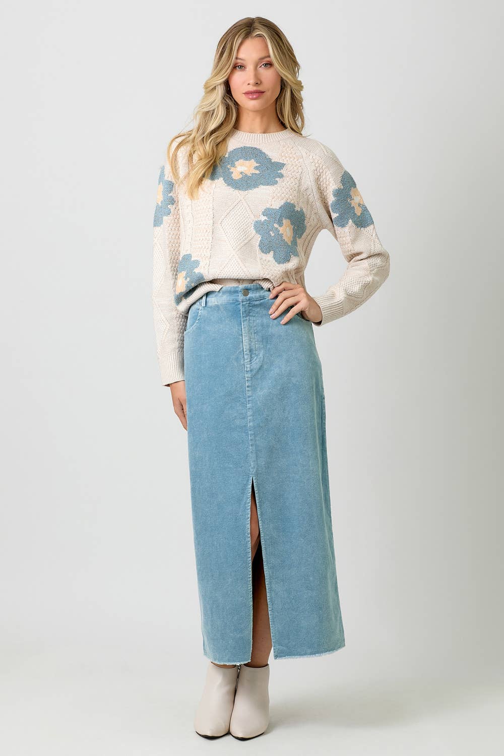 Mystree - Wholesale Skirt - Women's - 60742 Washed Front Slit Corduroy Skirt4