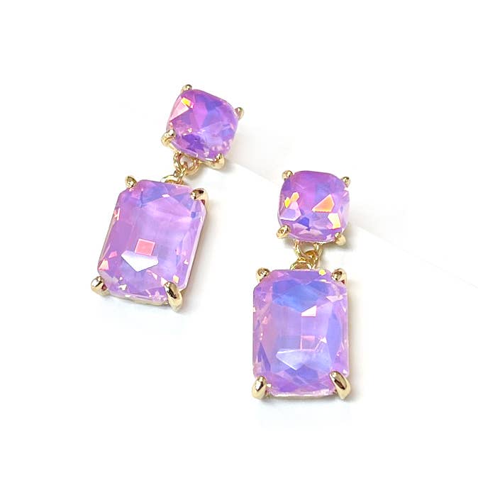 StarryNYC - Wholesale Dangle Earrings - Double Square Linked Crystal Glass Dangle Earrings33