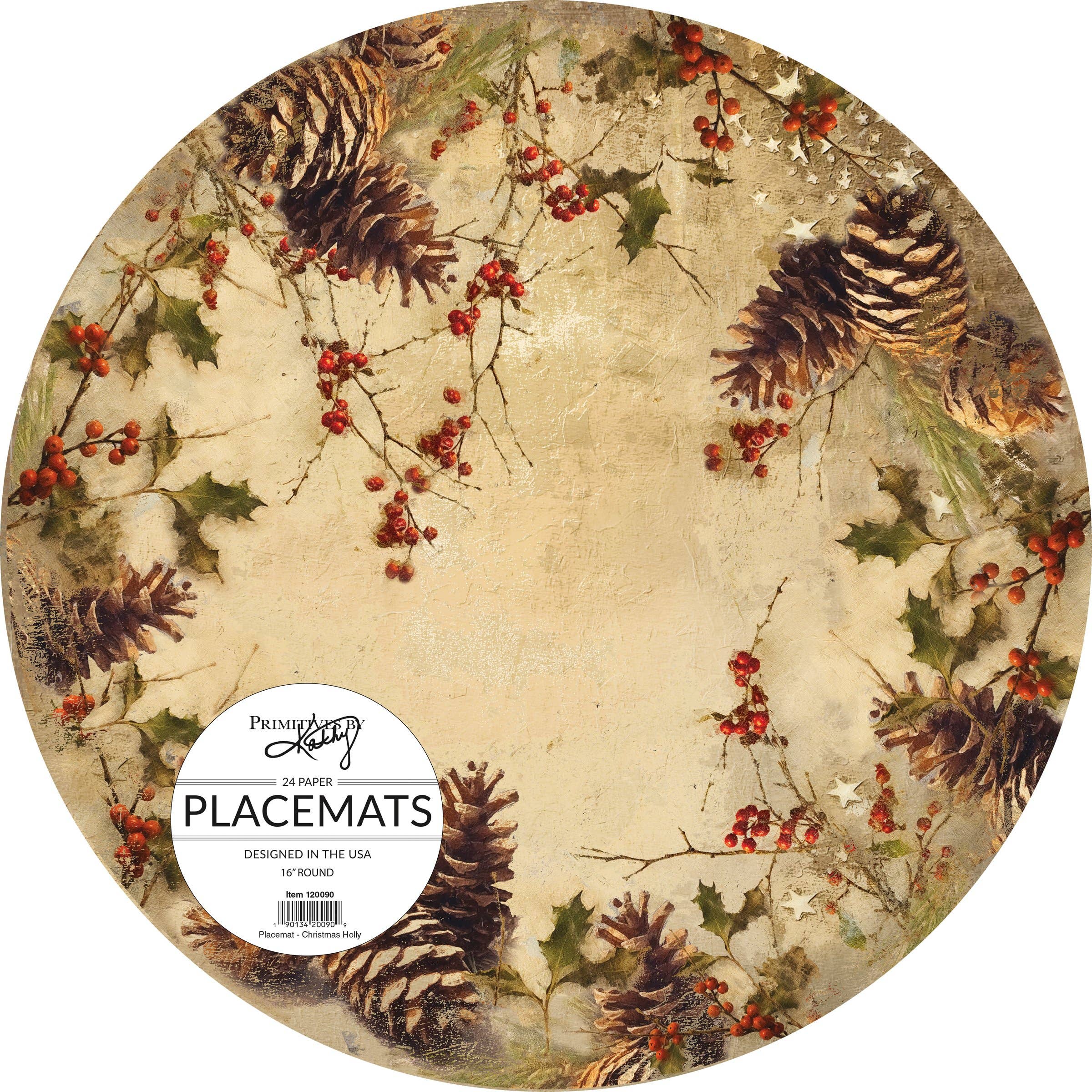 Primitives by Kathy - Wholesale Disposable Placemat - Christmas Holly Placemat2